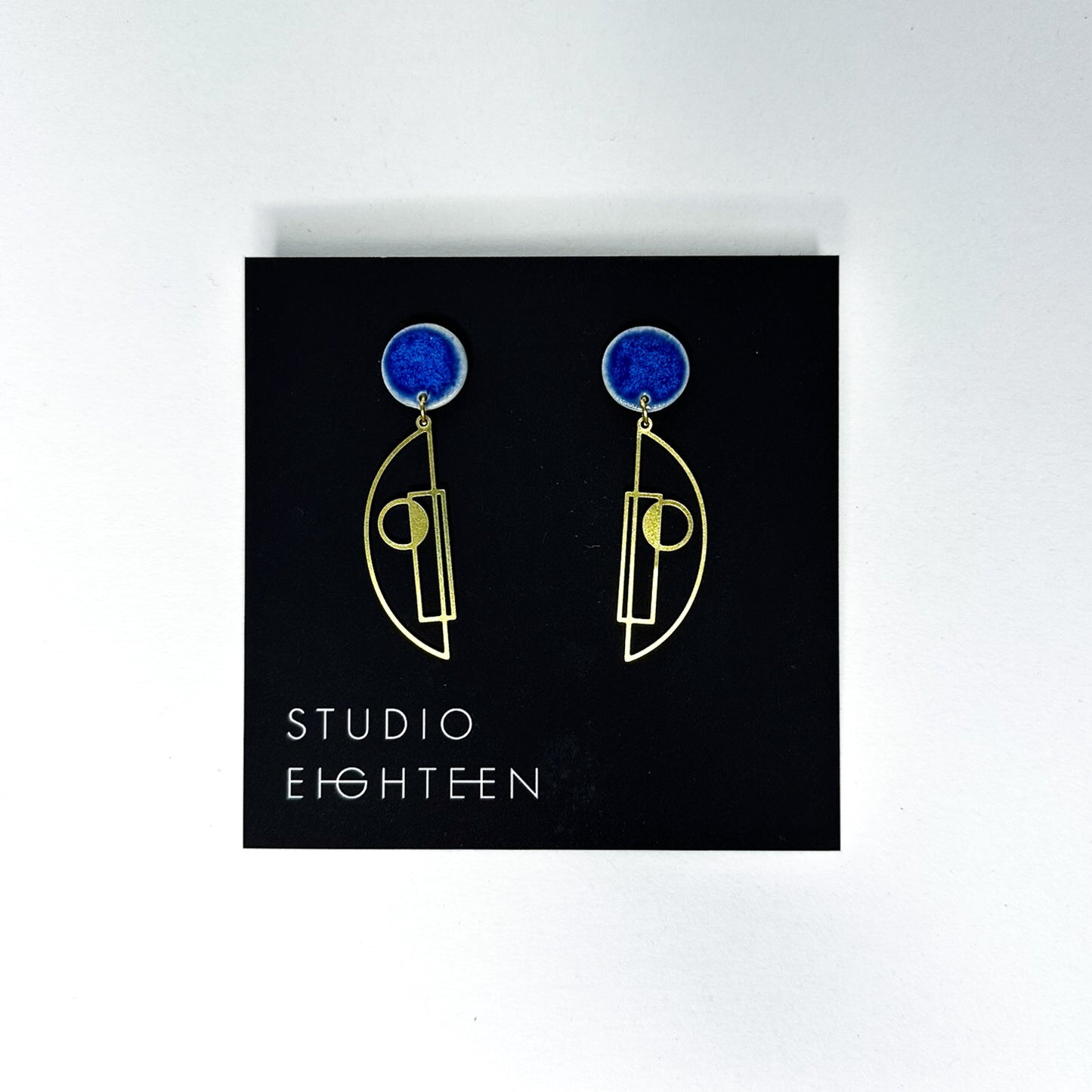 GEOMETRIC FACE Porcelain + Brass Earrings