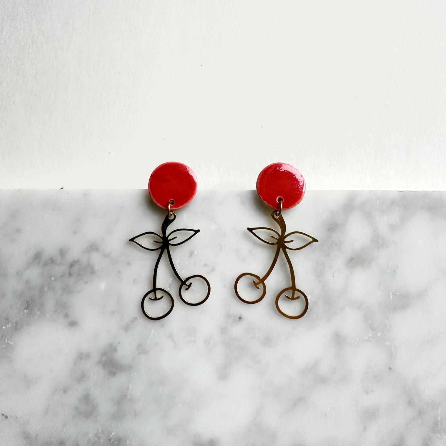 CHERRY Porcelain + Brass Earrings
