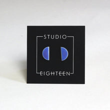 Load image into Gallery viewer, Semi circle ceramic stud earrings with blue glaze
