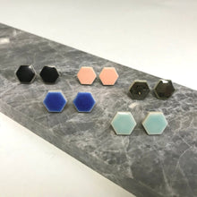 Load image into Gallery viewer, Hexgaon shaped ceramic stud earrings in a variety of colours
