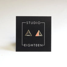 Load image into Gallery viewer, Triangle ceramic stud earrings with mirror &amp; pink glaze
