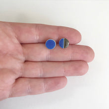 Load image into Gallery viewer, Circle ceramic stud earrings with blue glaze
