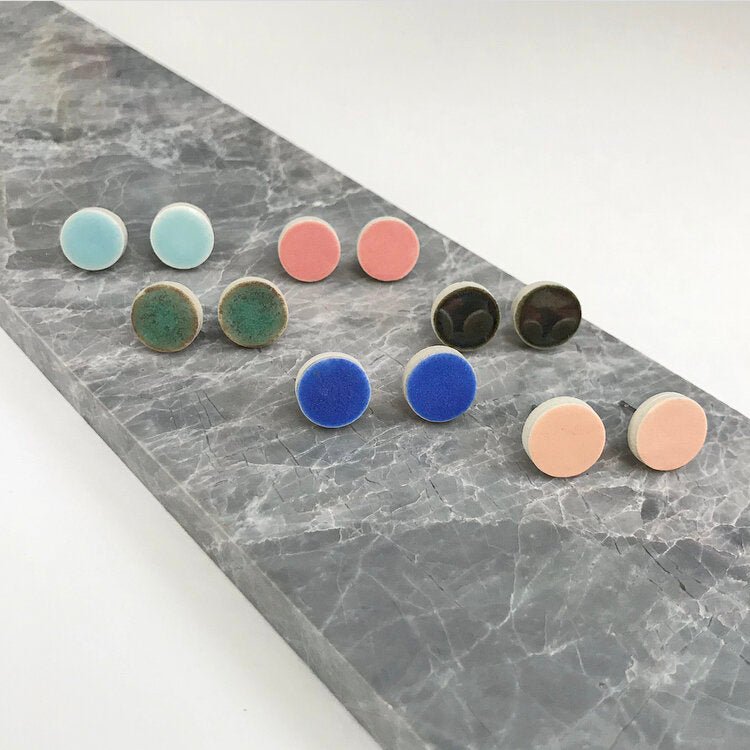 Circle, ceramic stud earrings in a variety of colours
