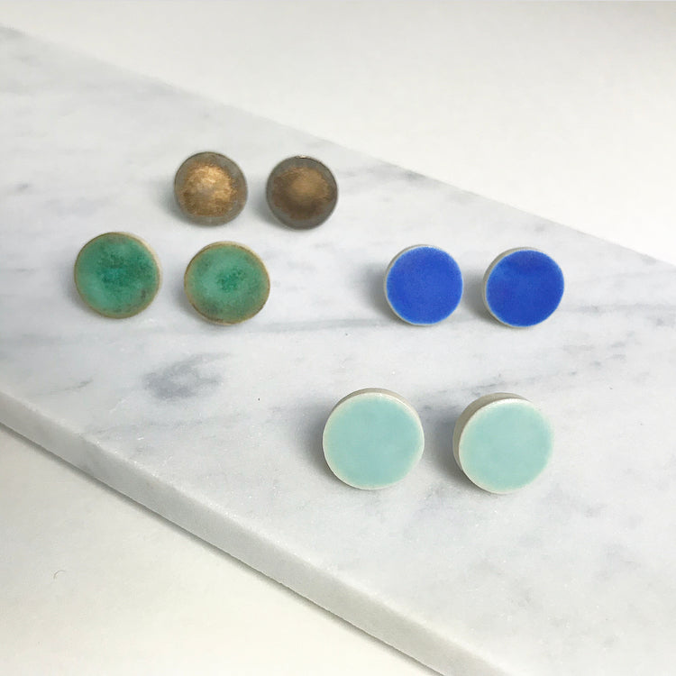 Circle, ceramic stud earrings in a variety of colours