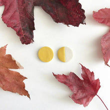 Load image into Gallery viewer, Circle, ceramic stud earrings with yellow glaze.
