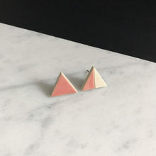 Load image into Gallery viewer, Triangle shaped ceramic stud earrings with pink glaze
