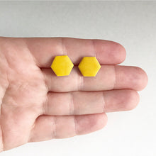 Load image into Gallery viewer, Hexagon shaped ceramic stud earrings with yellow glaze
