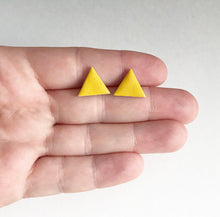 Load image into Gallery viewer, Triangle ceramic stud earrings with yellow glaze
