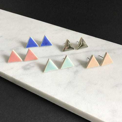 Triangle ceramic stud earrings in a variety of colours