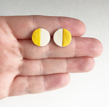 Load image into Gallery viewer, Circle, ceramic stud earrings with yellow glaze.
