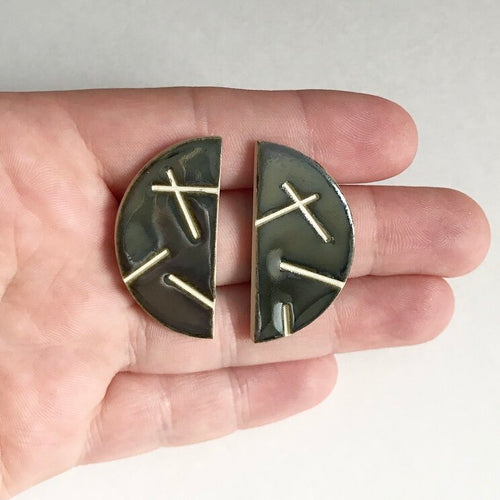 Large semi circle ceramic stud earrings with mirror glaze
