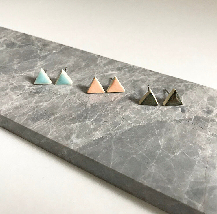 Triangle ceramic stud earrings in a variety of colours
