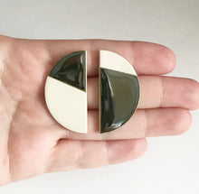 Load image into Gallery viewer, Large semi circle ceramic stud earrings with mirror glaze
