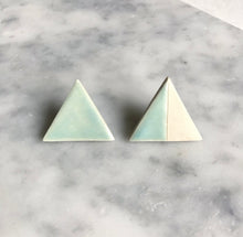 Load image into Gallery viewer, Large triangle ceramic stud earrings with seafoam glaze
