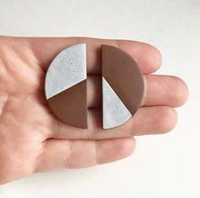 Load image into Gallery viewer, Large semi circle ceramic stud earrings in red clay with white glaze
