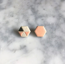 Load image into Gallery viewer, Hexgaon shaped ceramic stud earrings with peach glaze
