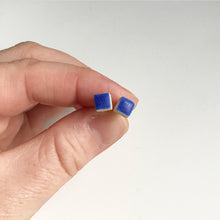 Load image into Gallery viewer, Square ceramic stud earrings with blue glaze
