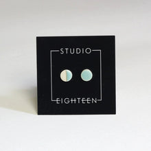 Load image into Gallery viewer, Circle ceramic stud earrings with seafoam glaze
