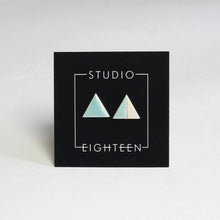 Load image into Gallery viewer, Triangle ceramic stud earrings with seafoam glaze
